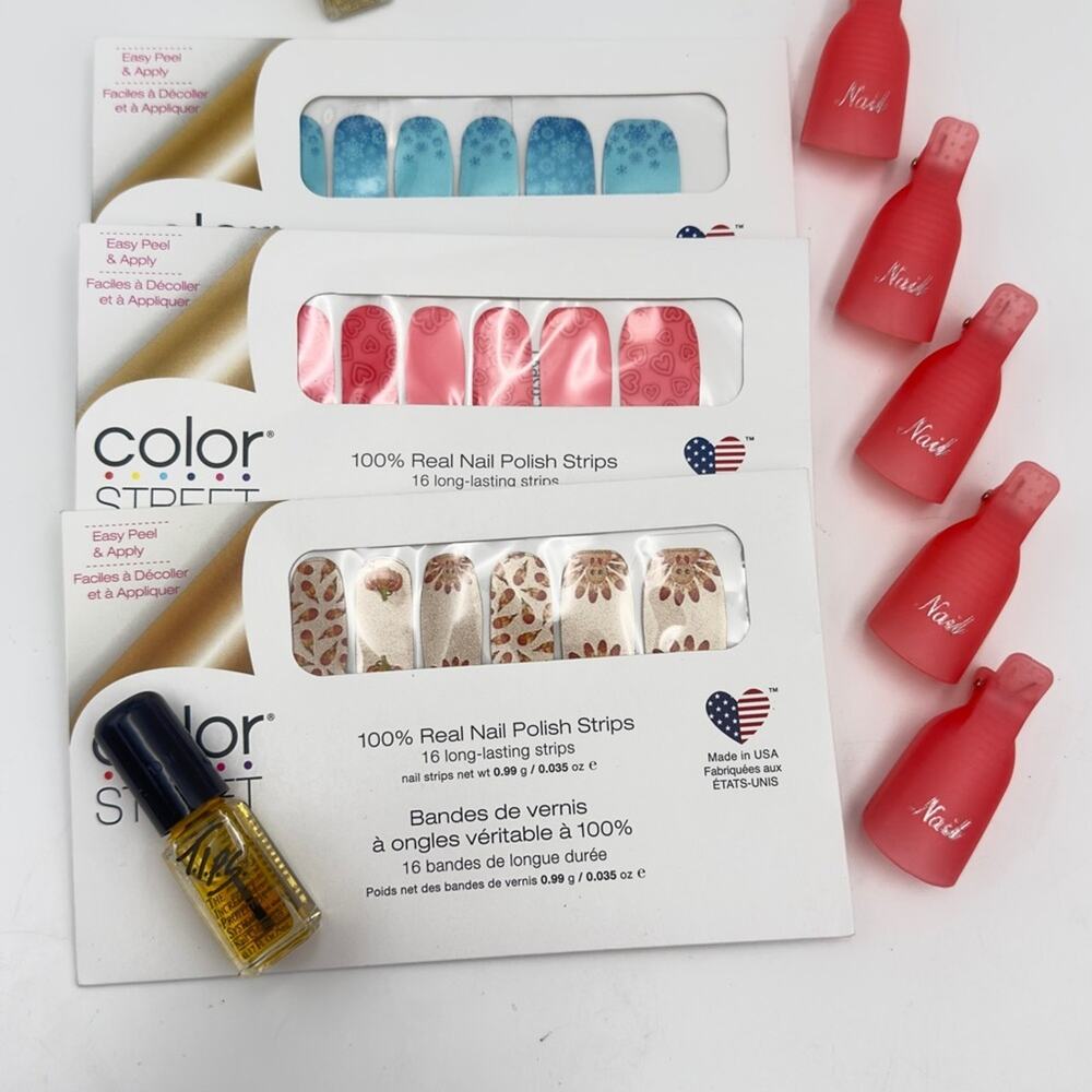 NEW - Color Street Nail Polish Strips Set - Blue, Pink, Brown